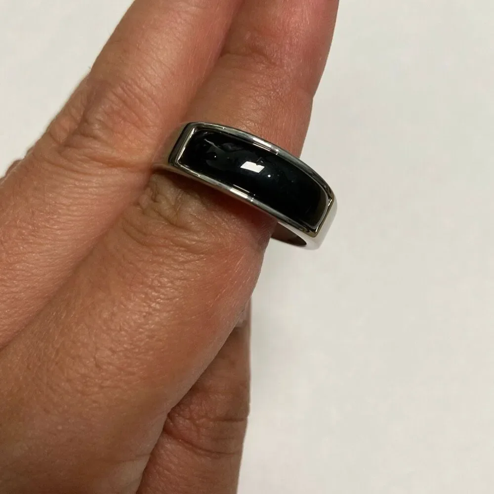 Men's Black Inlay Stainless Steel Ring Modern Band Size 12